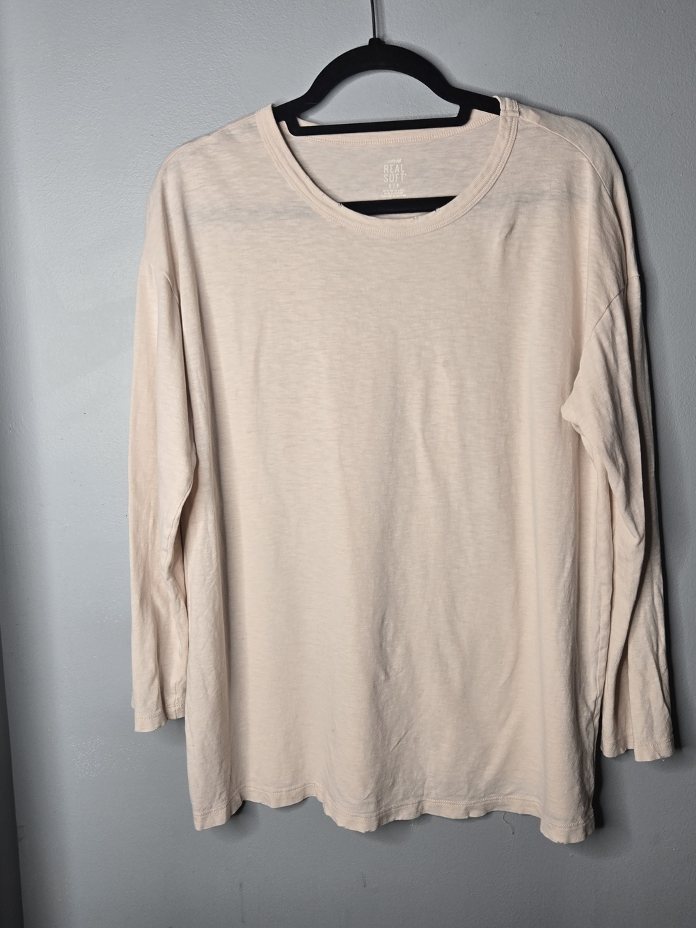 Aerie Real Soft Long Sleeve Crew Neck Tee Blush Pink Size Small Oversized